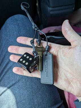 Coach Black Leather Dice Keychain Charm